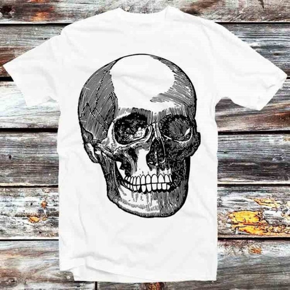 Spooky Skull Space Skin Horror Sci Fi Sketch T Shirt Vintage Retro Meme Gift